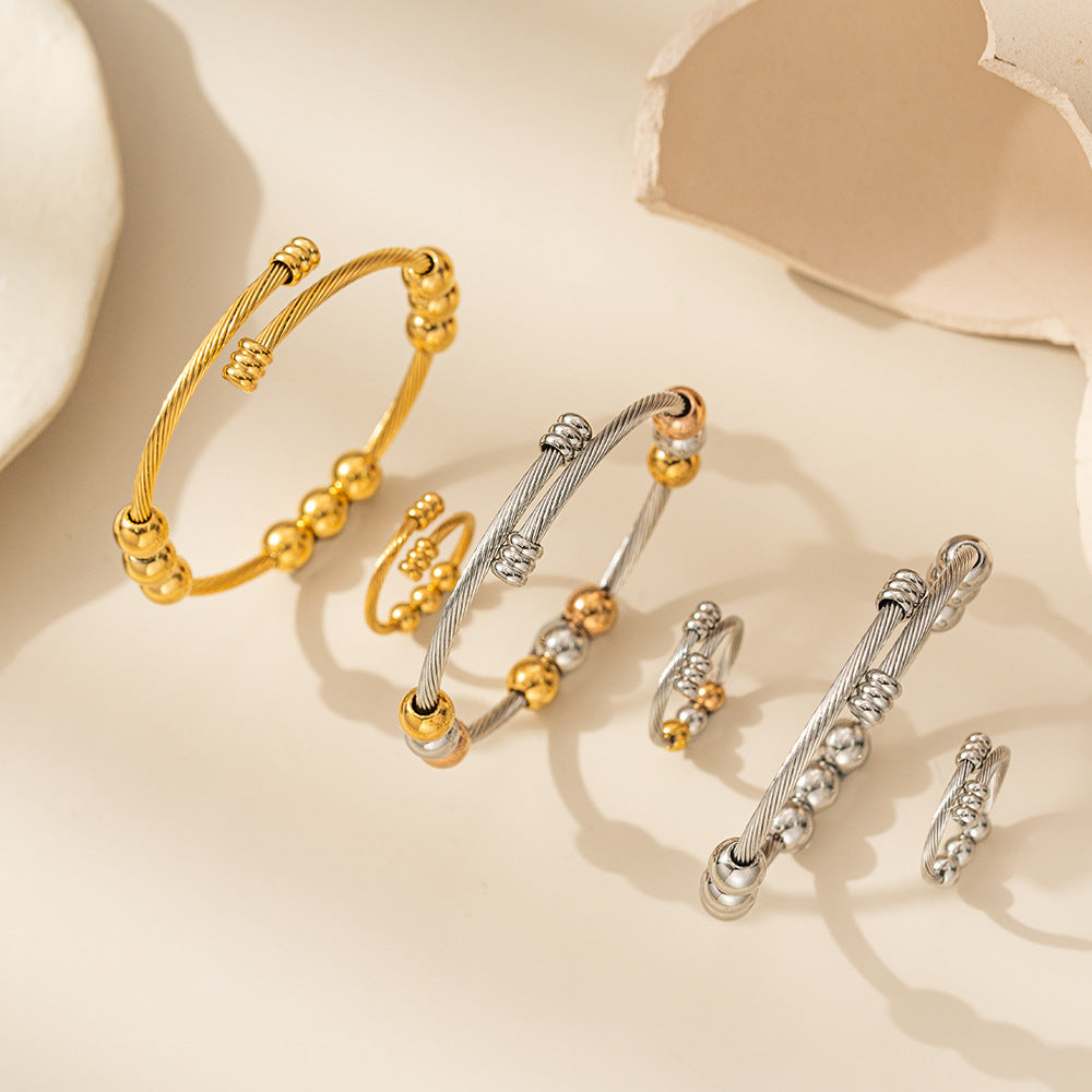 Planderful Everyday Genie Adjustable Spring Titanium Steel Ring Bracelet 18K Gold Plated Women Jewelry Does Not Fade