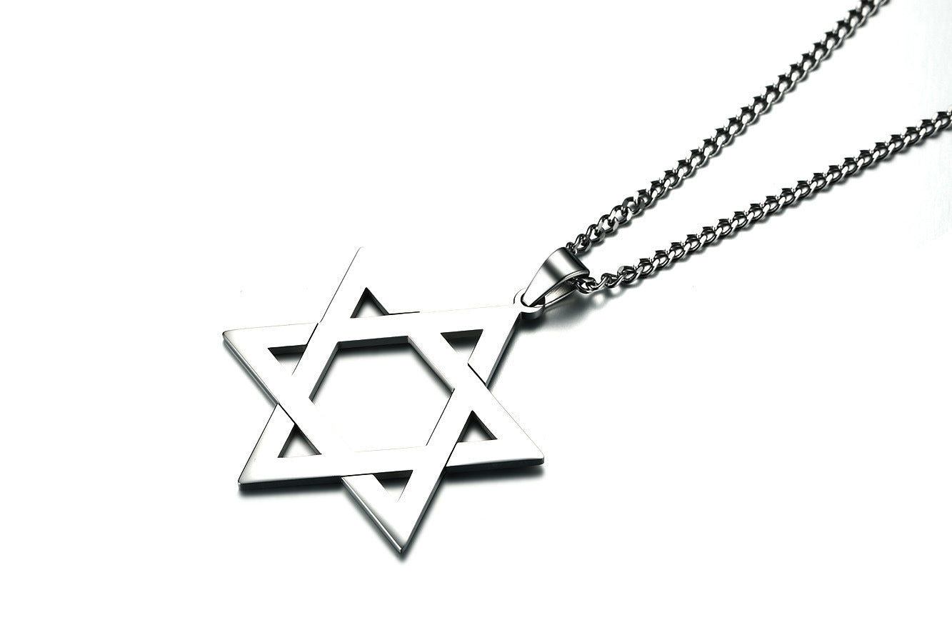 Simple And Stylish Men's Pendant Necklace 51MM Stainless Steel Hollow Hexagram Pendant