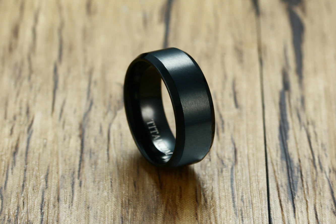 Face Width 8MM Brushed Titanium Ring Simple Black Wholesale