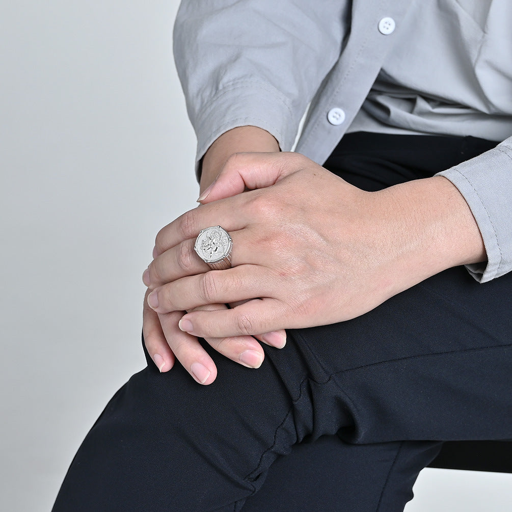 Planderful Hip Hop Knight Ring Stainless Steel Gold Plated For Men Durable Retro Style Jewelry