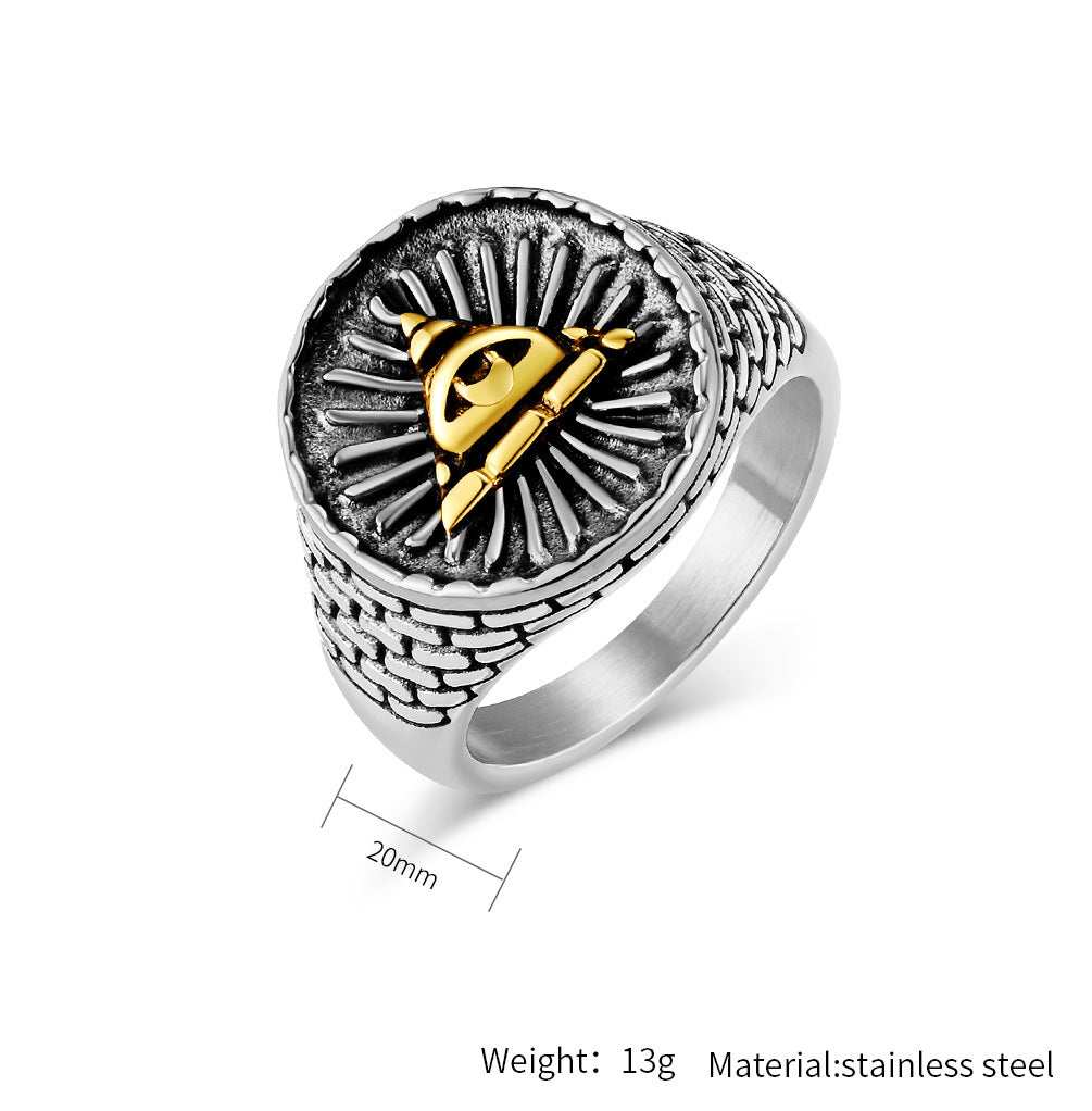 Planderful Titanium Steel Ring For Men Vintage Egyptian Triangle Eye Of God Domineering Style