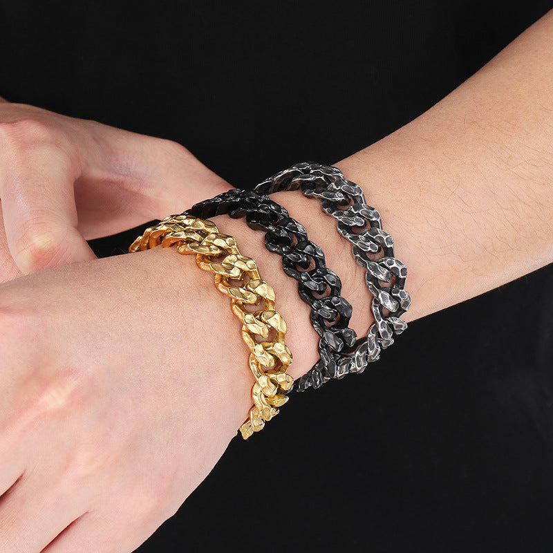 Planderful Beating Pattern Cuban Chain Men Bracelet