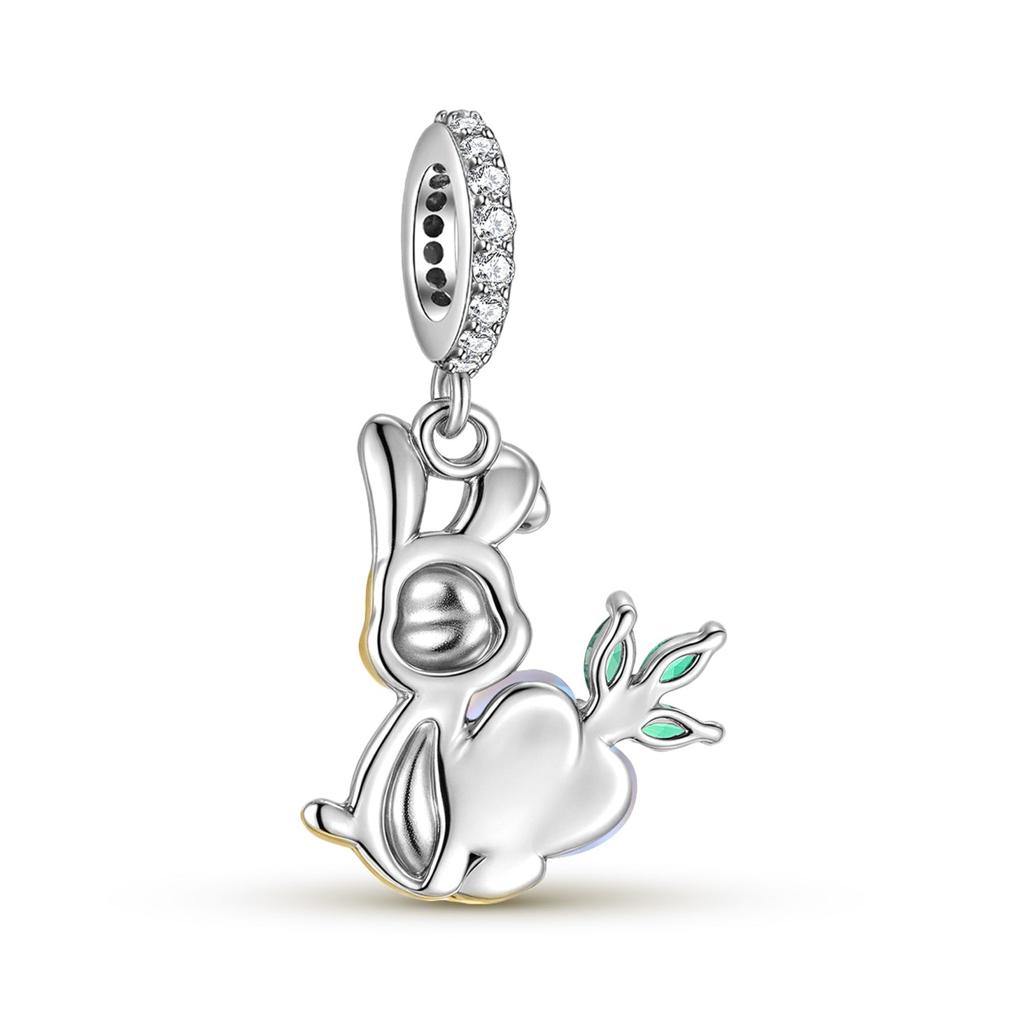 Planderful Jewelry Moonstone Rabbit Pendant in Sterling Silver With 14K Gold Plating