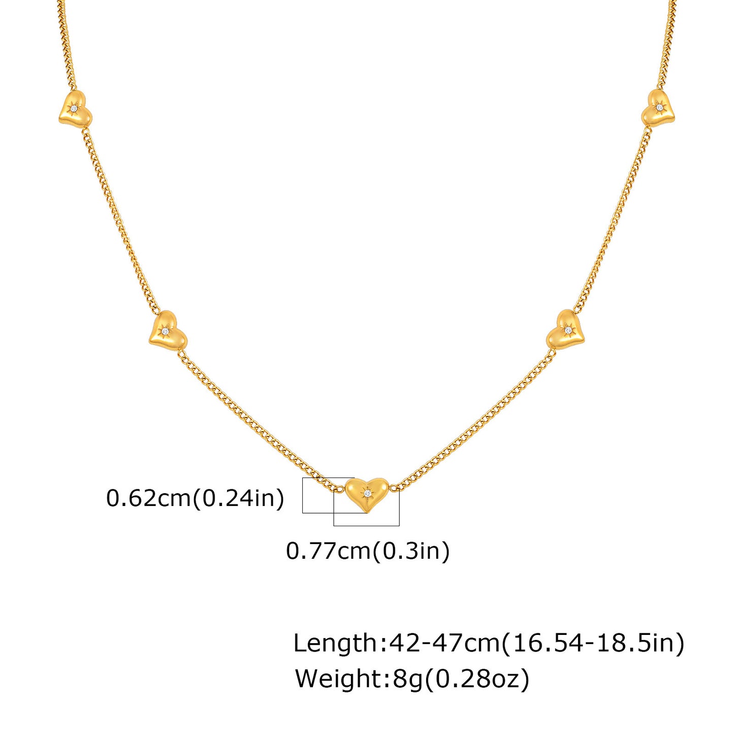 Ladies Stainless Steel Zircon Heart Necklace Gold