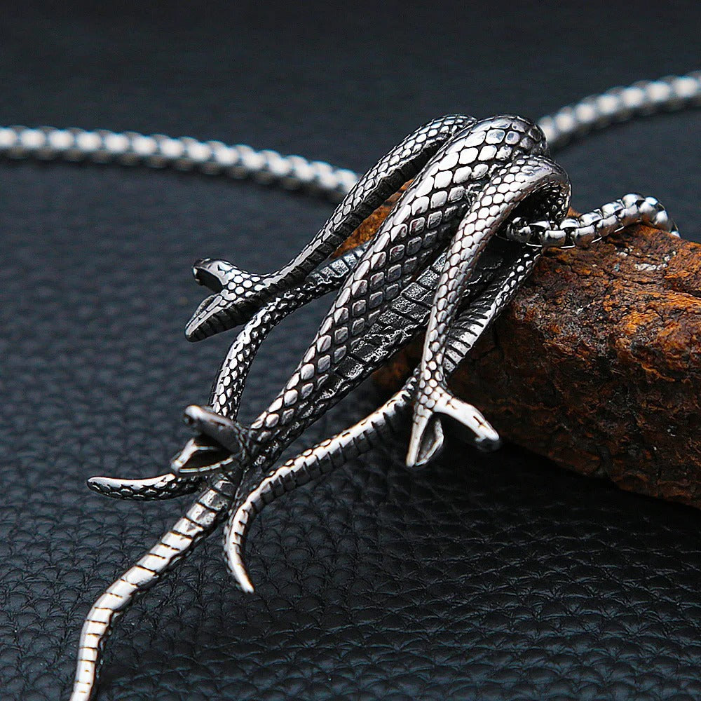 Snake Three-Headed Stainless Steel Men's Pendant Necklace