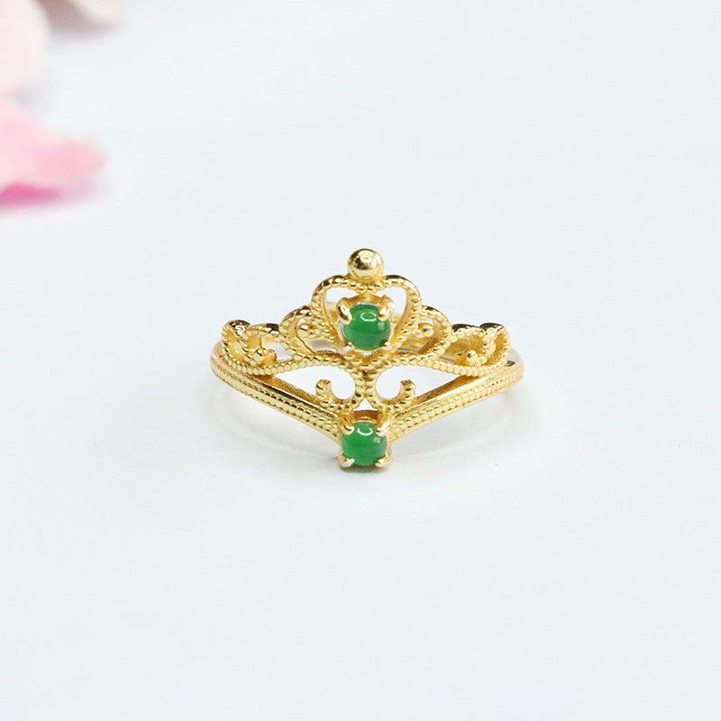 Icy Green Jadeite Double Cabochon Crown Ring
