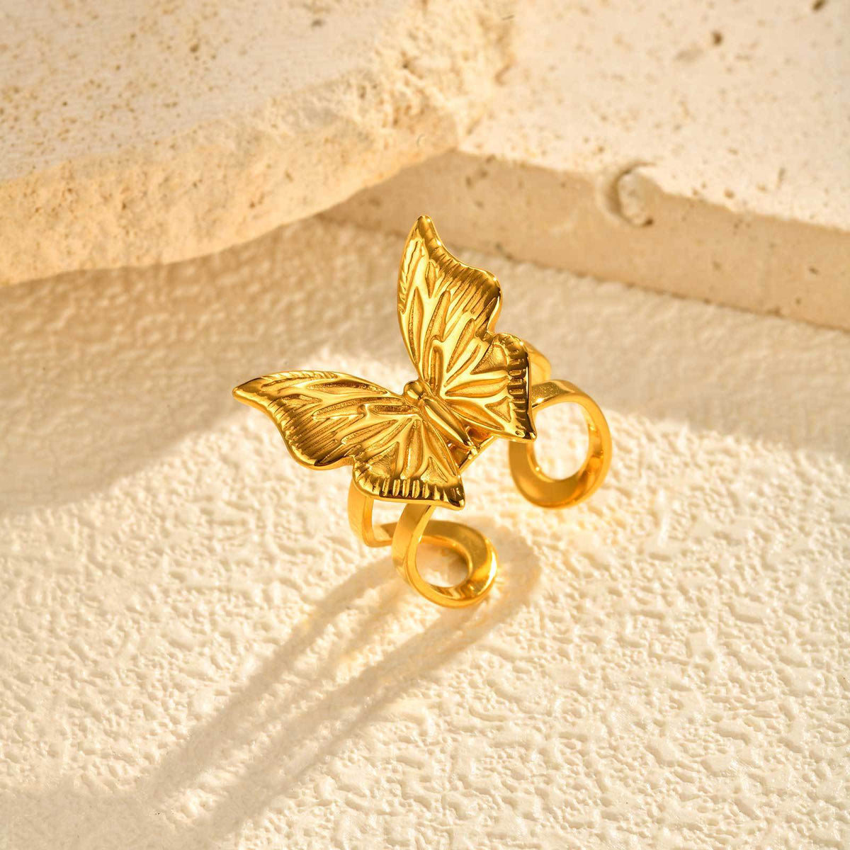Stainless Steel Urban Exquisite Three-Dimensional Butterfly Opening Ring Girlfriend With