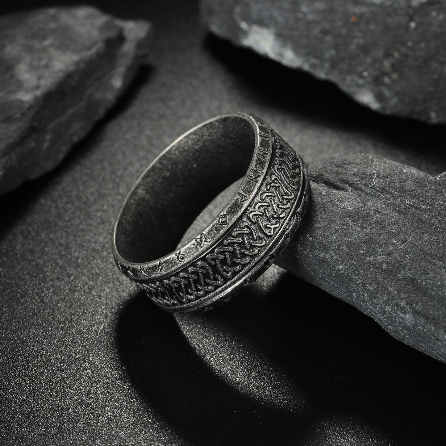 Viking Rune Ring Titanium Steel by Planderful for Unisex Lovers of Ancient Heritage Protection Symbol