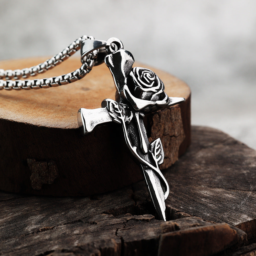 Titanium Steel Retro Snake Kiss Pendant Men's Hip Hop Necklace