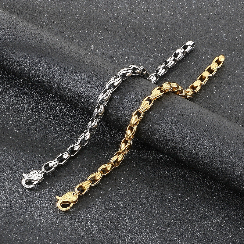 Vintage Punk Style Vacuum Plated 7mm Melon Seed Chain Pattern Spring Buckle Stainless Bracelet