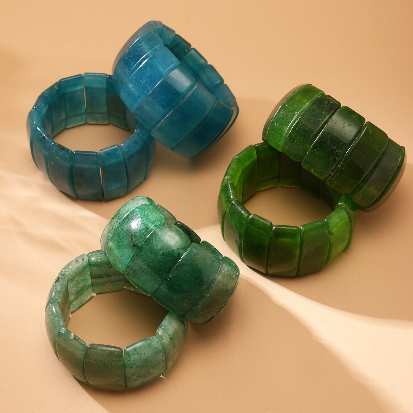 Planderful Jadeite Green Wide Faced Elastic Bracelet Women