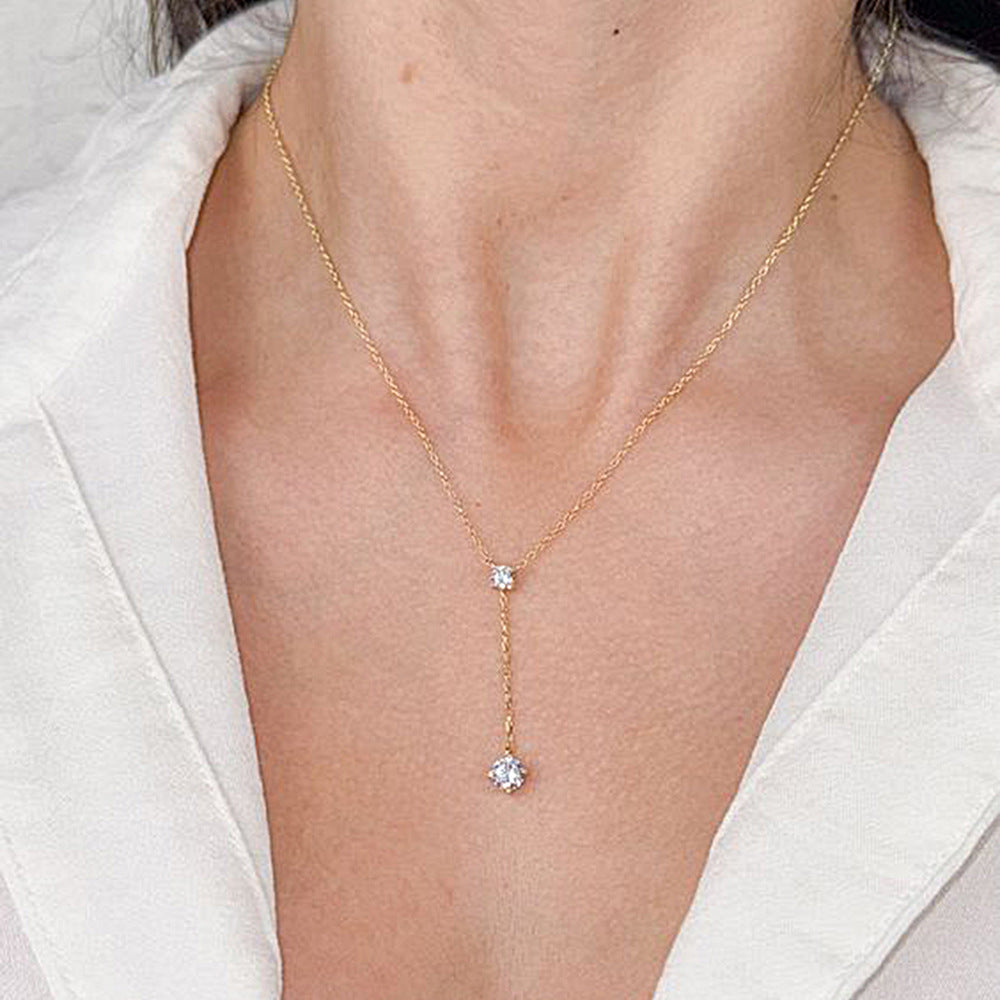S925 Sterling Silver Y-Shaped Fringed Collarbone Necklace 'S Zircon Wear Sweater Chain
