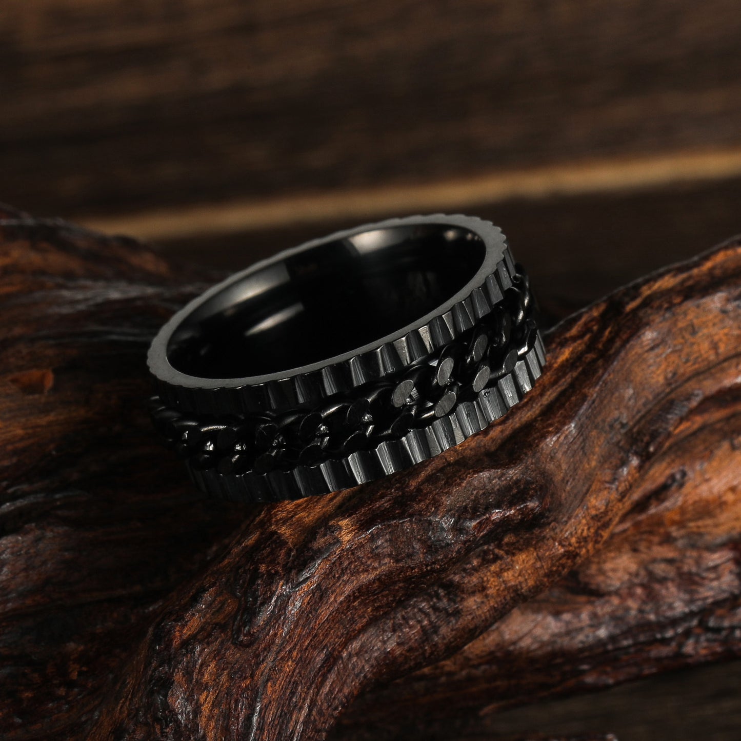 Planderful Everyday Genie Stainless Steel Ring For Men Unisex Retro Wind Gear Chain Statement