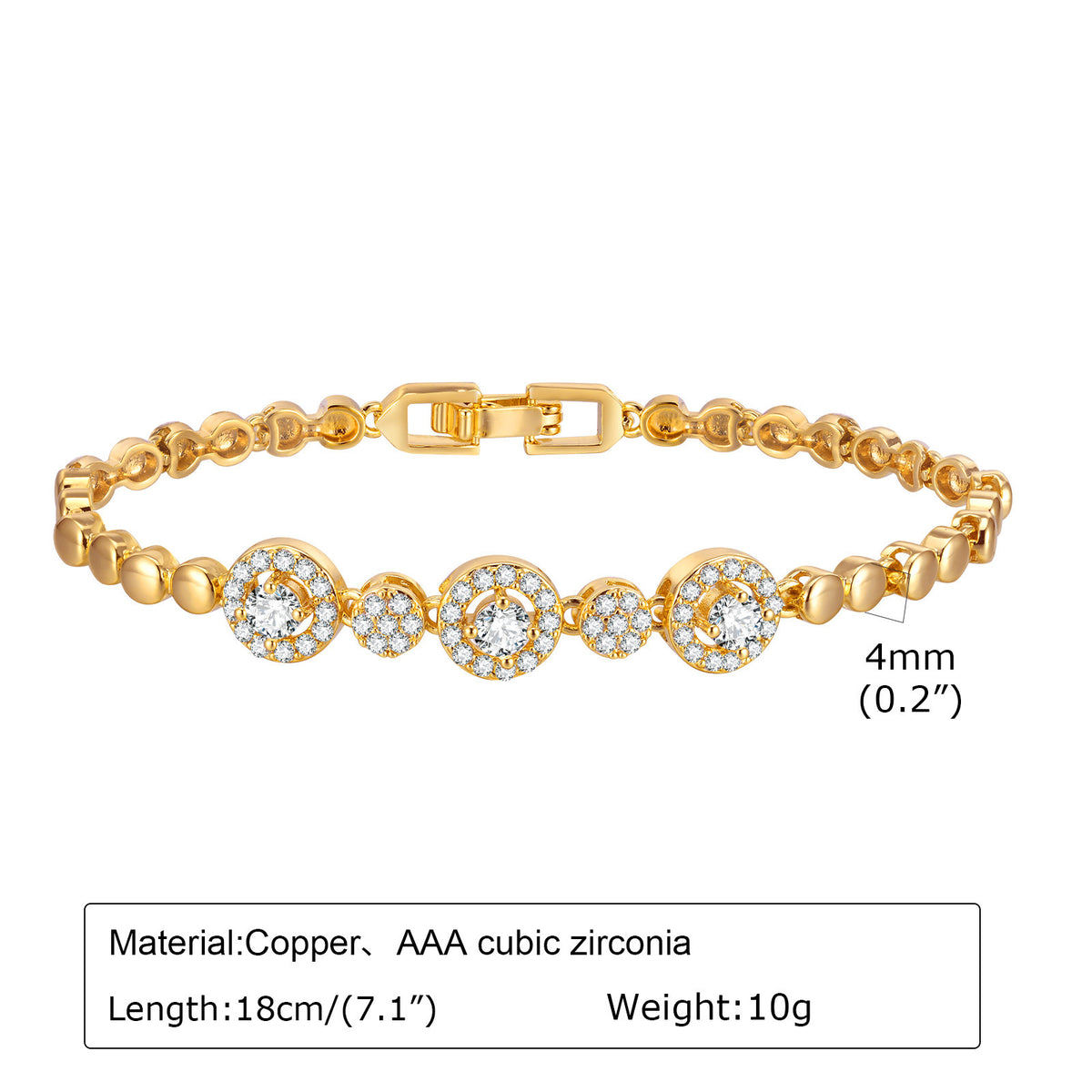 Heart Zircon Cuban Chain Copper Bracelet