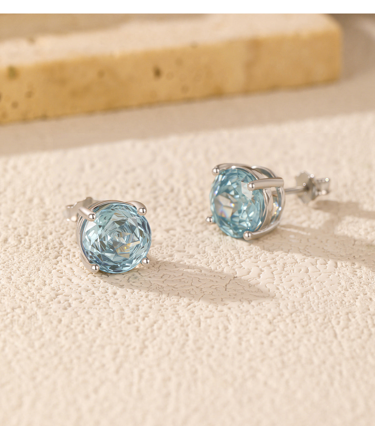 925 Sterling Silver Sea Blue Rose-Cut Zircon Stud Earrings
