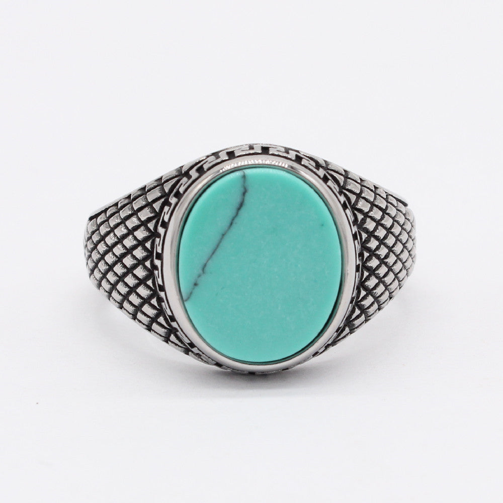 Planderful Turquoise Gemstone Titanium Steel Ring For Men Unisex Protection Statement Everyday Genie