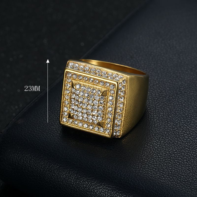 Planderful Everyday Genie Titanium Steel Gold Plated Hip Hop Ring For Men Luxurious Zircon Jewelry