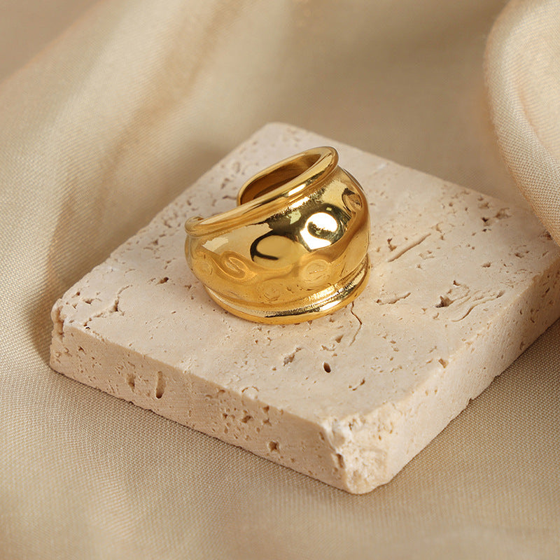Sophisticated Titanium Steel Gold-Plated Open Ring - Planderful Everyday Genie Collection