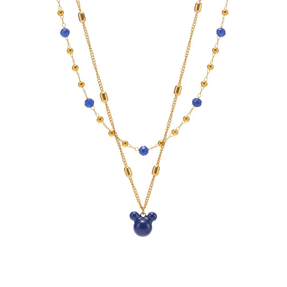 Planderful Rhine Blue Bear Double Necklace Steel Ladies