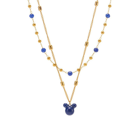 Planderful Rhine Blue Bear Double Necklace Steel Ladies