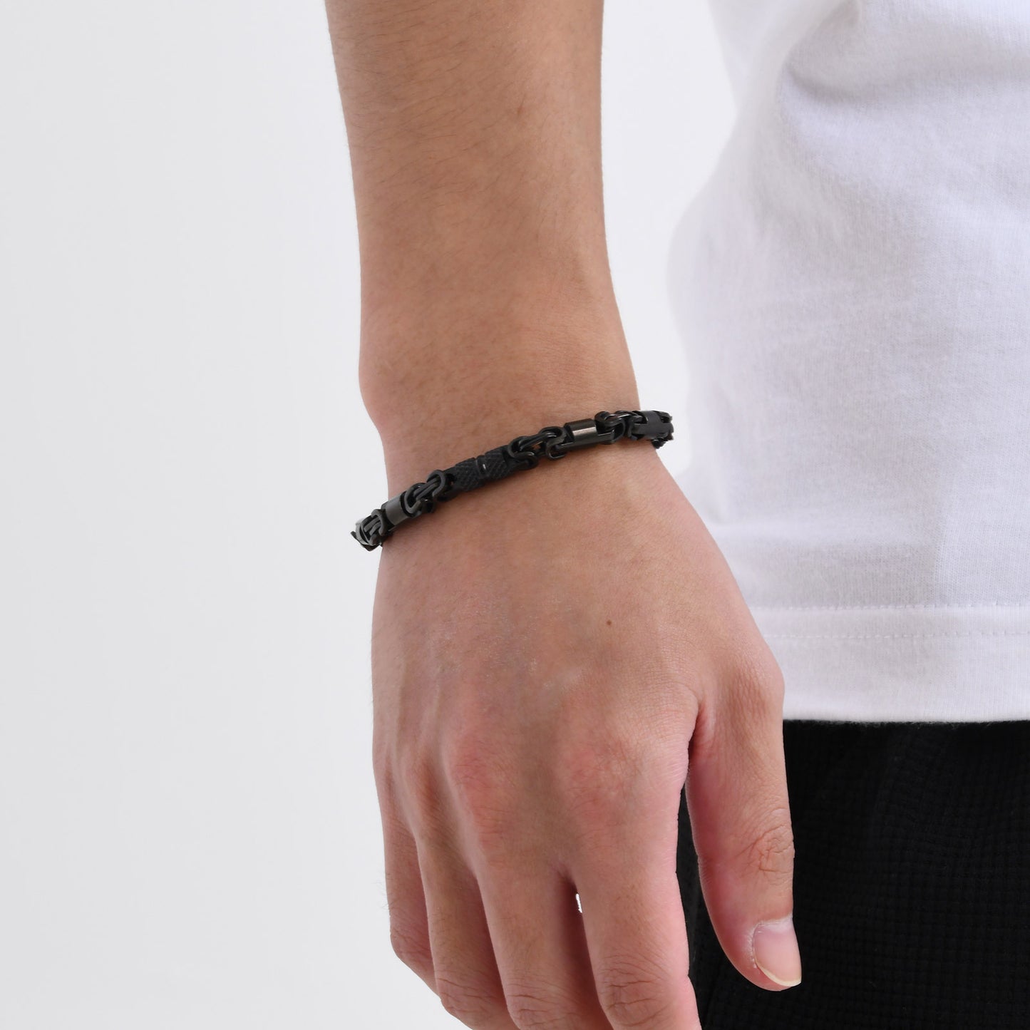 Stainless Steel Byzantine Handmade Chain Bracelet Men's Electric Black