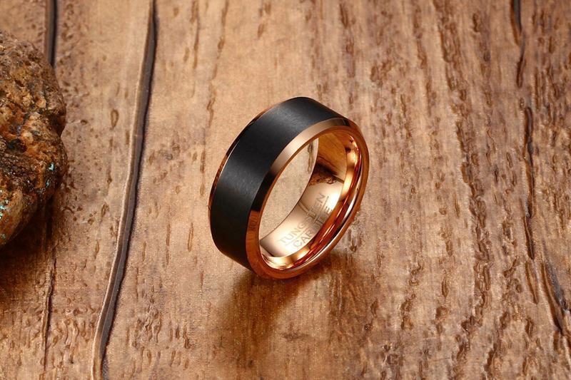 Tungsten Steel Manufacturer Tungsten Gold Ring 8MM Black Rose Gold Men's Jewelry