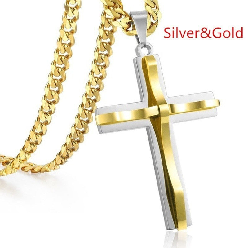 1. Planderful Double Cross Pendant Necklace for Men