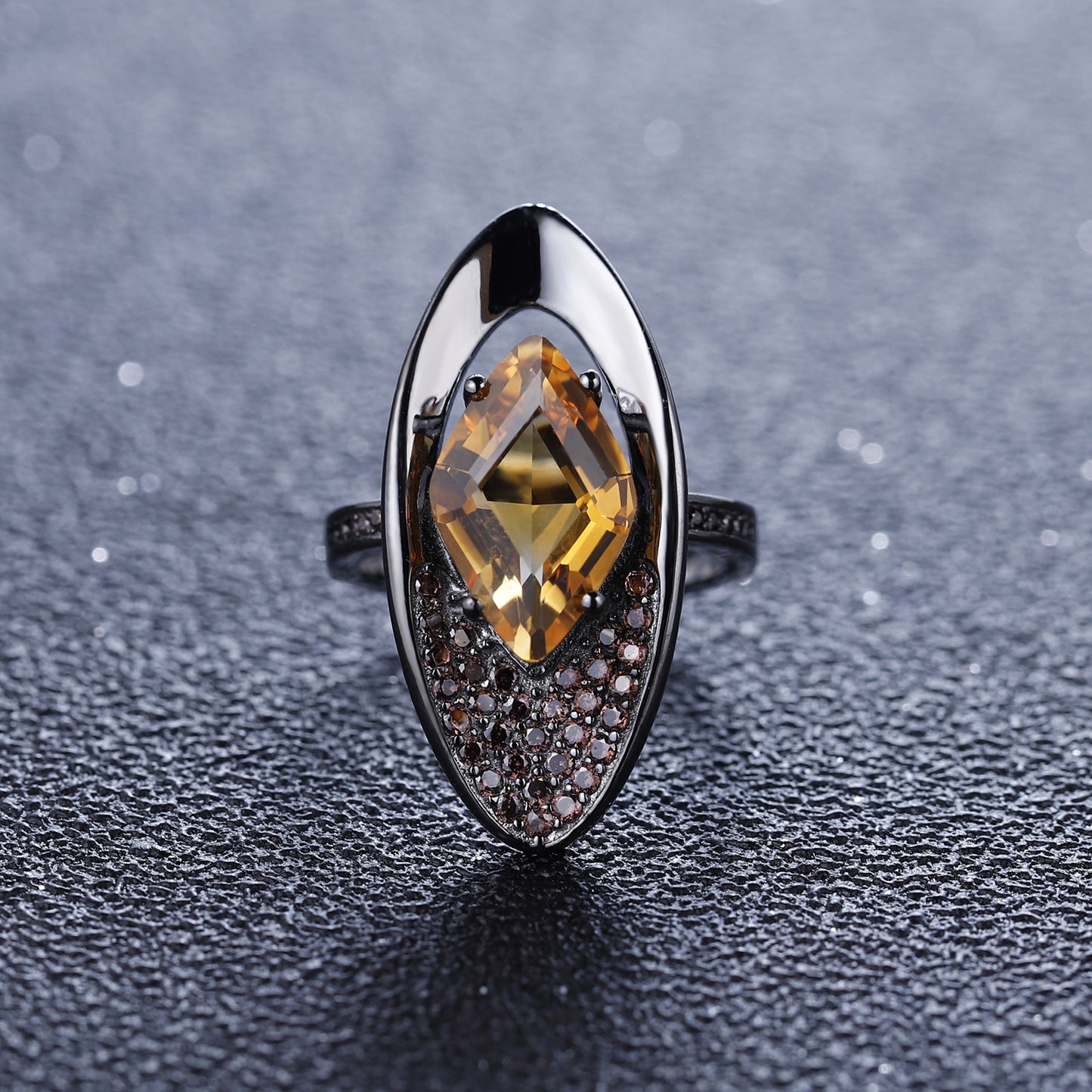 Marquise Shape with Rhombus Natural Crystal Silver Ring