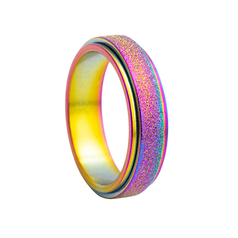 Planderful 6MM Colorful Rose Gold Rotating Ring Titanium Steel Matte Decompression Jewelry For Unisex