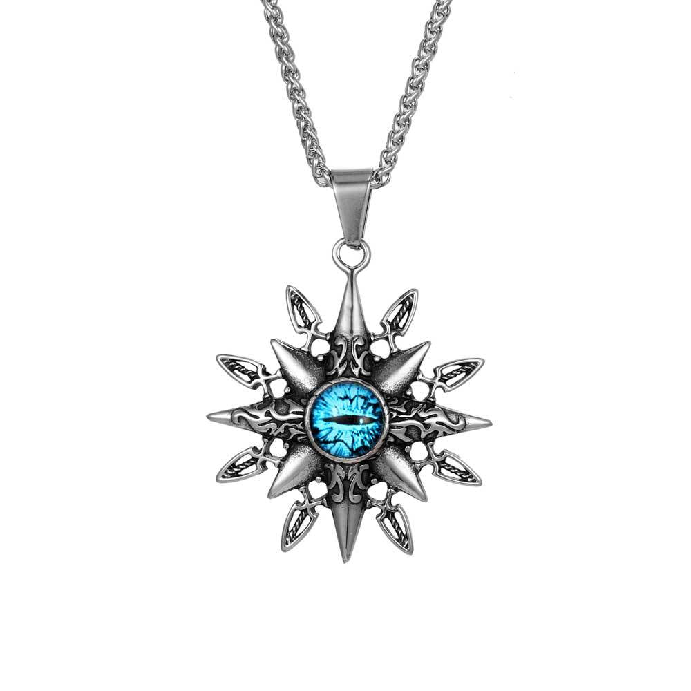 Retro Titanium Steel Octagram Devil's Eye Pendant Necklace for Men's Unique Style