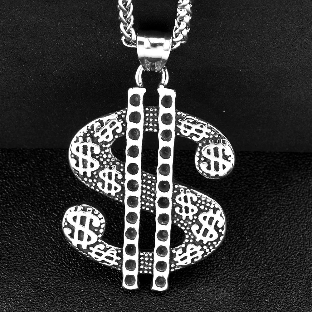 European And American Jewelry Stainless Steel Men's Pendant Necklace Retro Dollar Logo