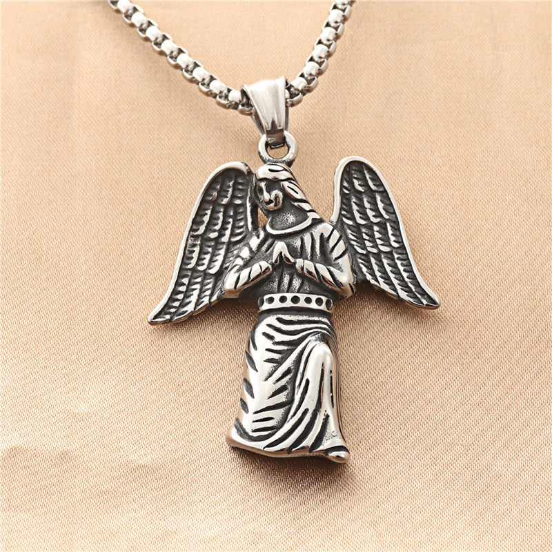 Titanium Steel Angel Wings Pendant Necklace for Men - Retro Punk Style