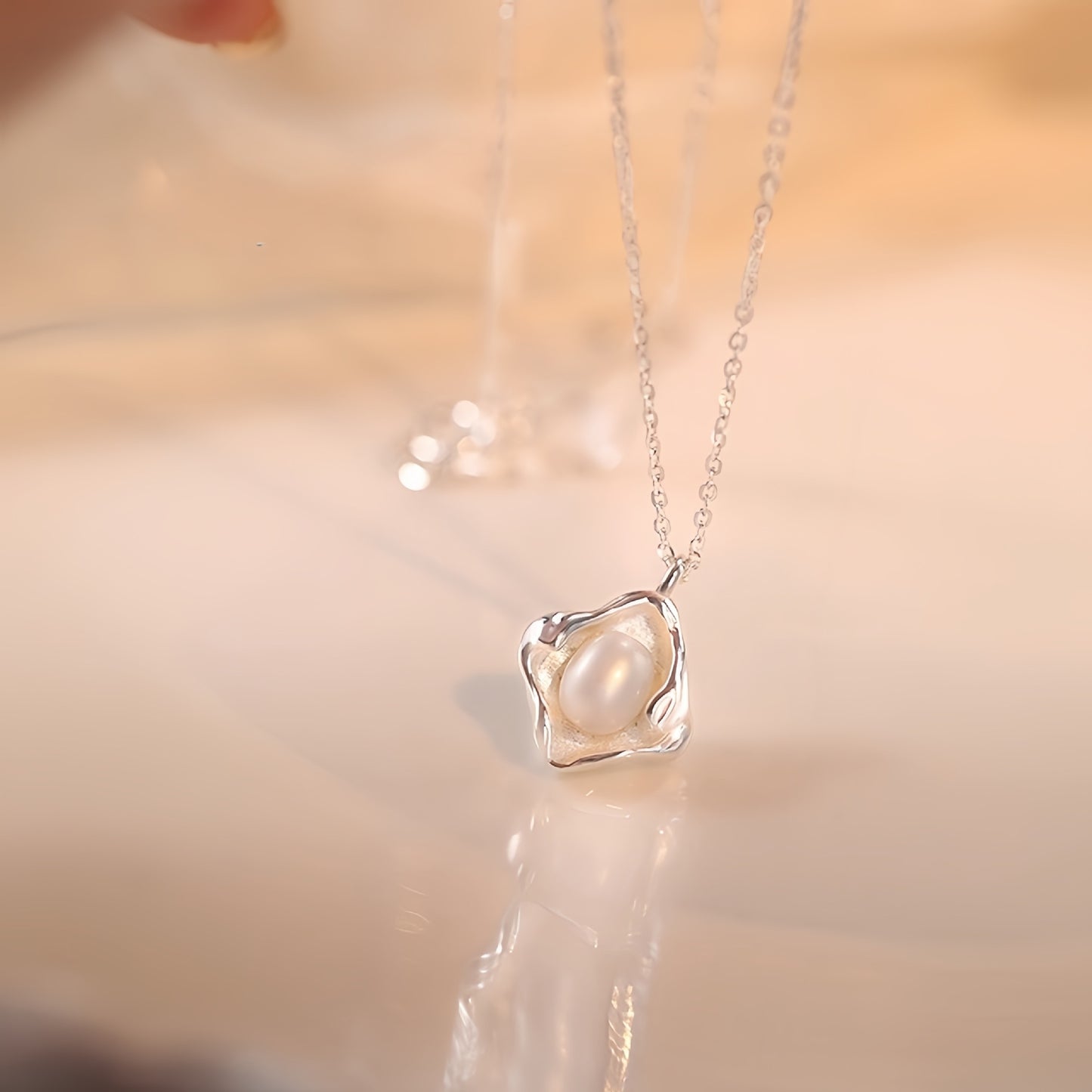 Planderful S925 Silver Imitation Pearl Necklace For Women Light Luxury Collarbone Chain Jewelry