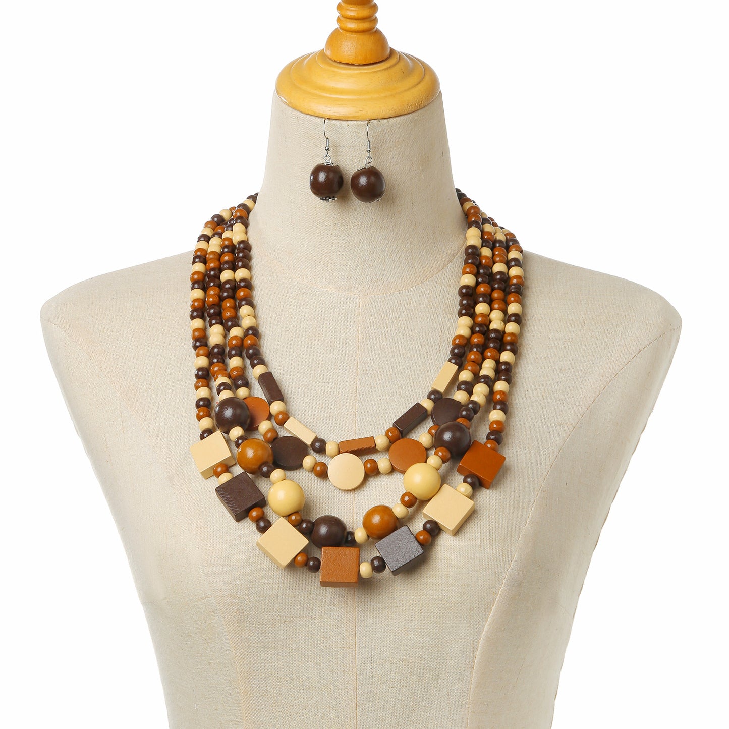 Planderful Savanna Rhythms Necklace and Earrings Set – Unique Multi-Layer Geometric Design