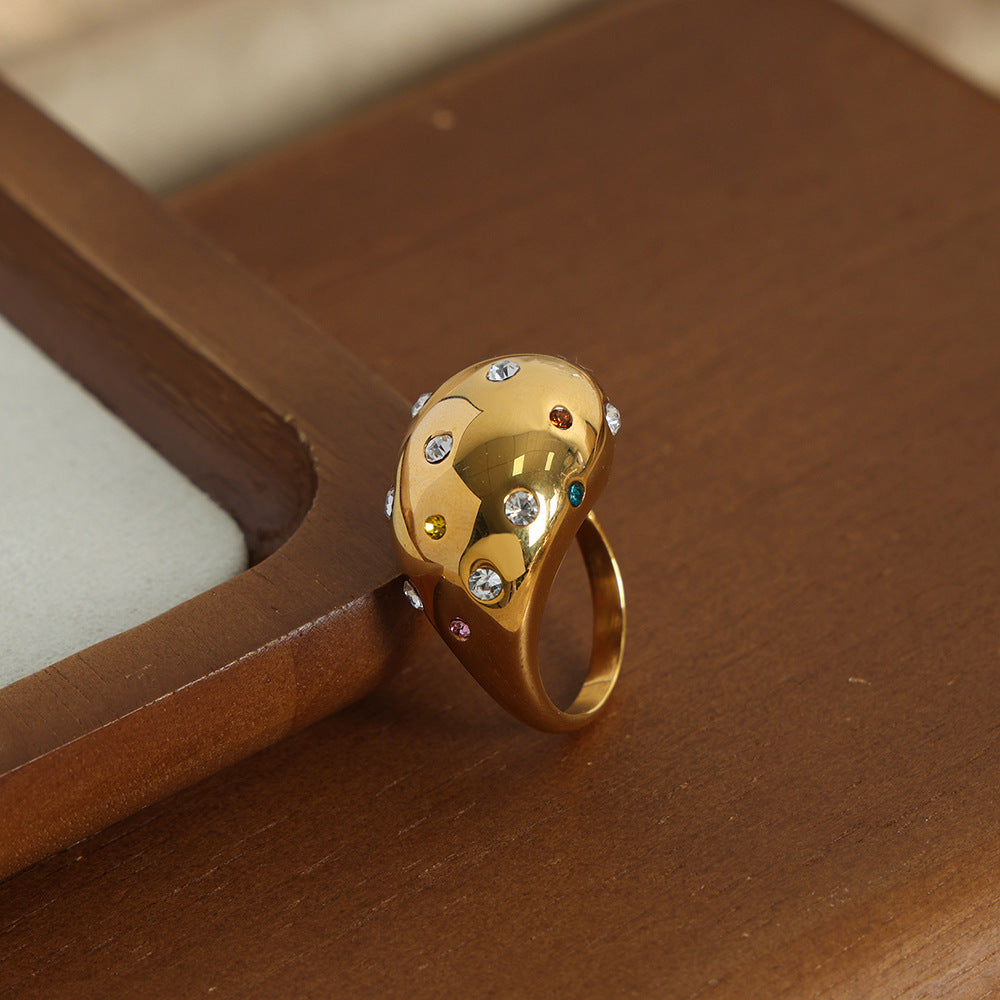 New Fashionable European and American Gold-Plated Zircon Opening Ring for Women