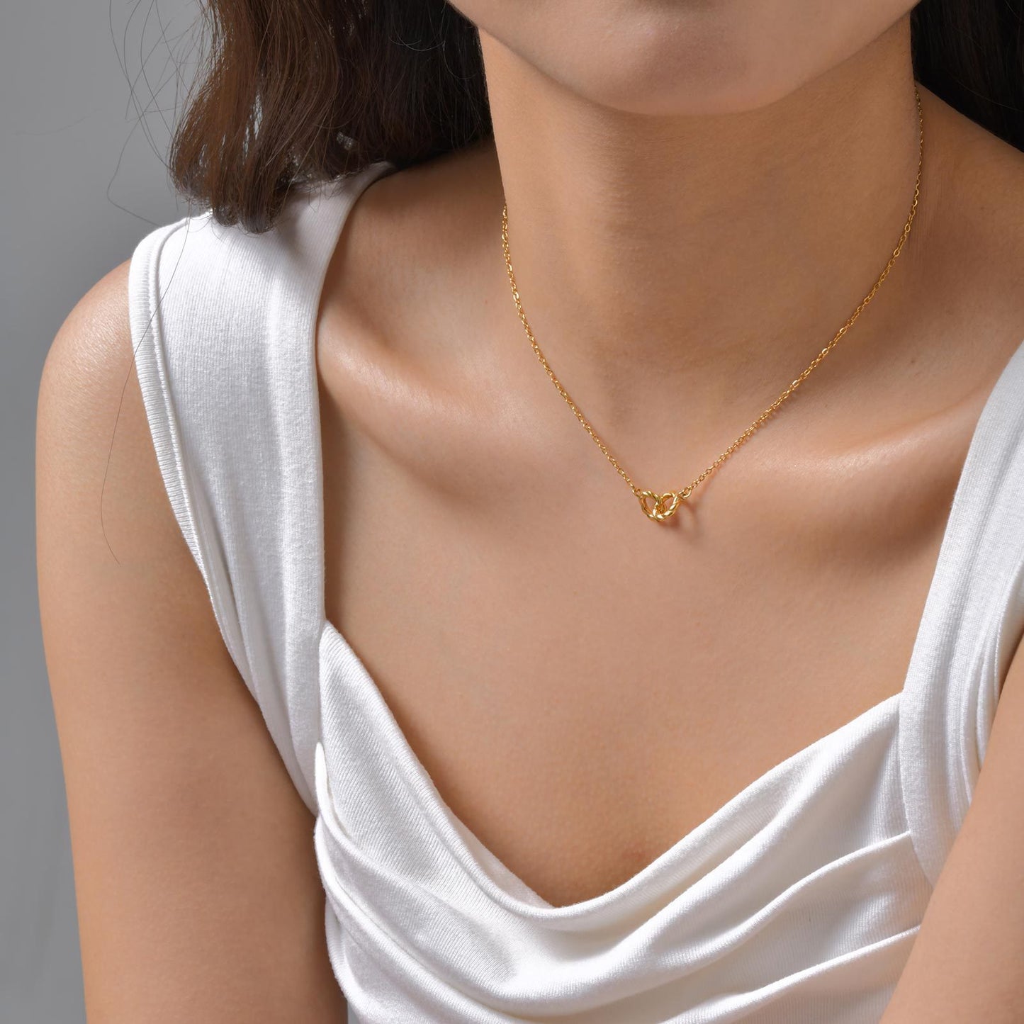 Style Women's Collarbone Chain Stainless Steel Twist Double Ring Necklace