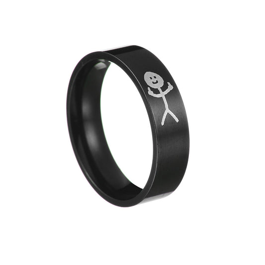 Stickman Pattern Titanium Steel Couple Rings with Inner Arc - Men's Jewelry