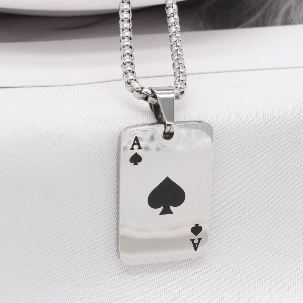 Magician Spade Pendant Titanium Steel Unisex Necklace by Planderful Retro Protection Statement
