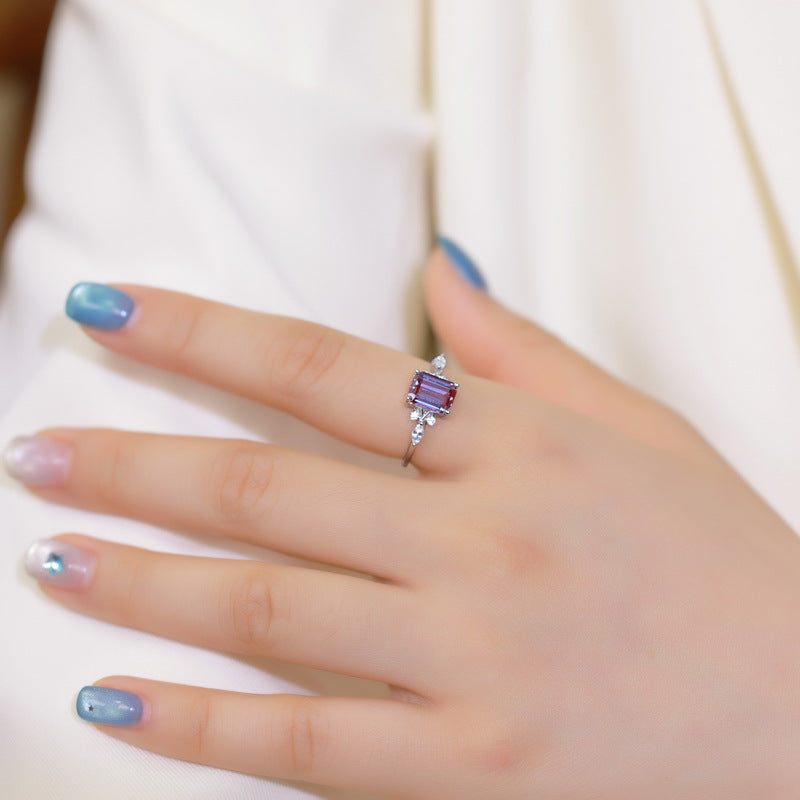Planderful Jewelry Alexandrite Ring In Sterling Silver S925 Elegant European Inspired Design Size 6 7 8