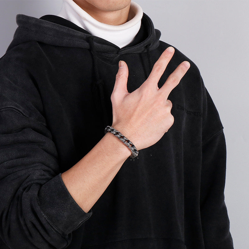 Old Double Dragon Head Men's Titanium Steel Bracelet