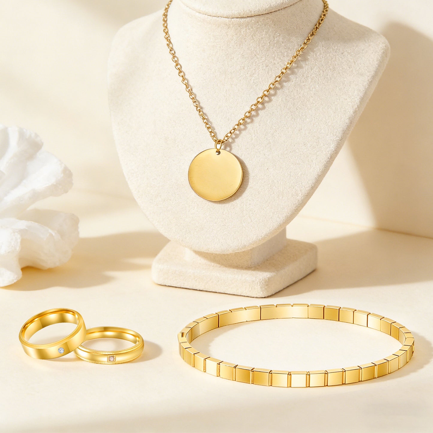 Planderful Everyday Genie Zircon Ring Bracelet Necklace Set Stainless Steel Four Piece Unisex Light Luxury Personalized
