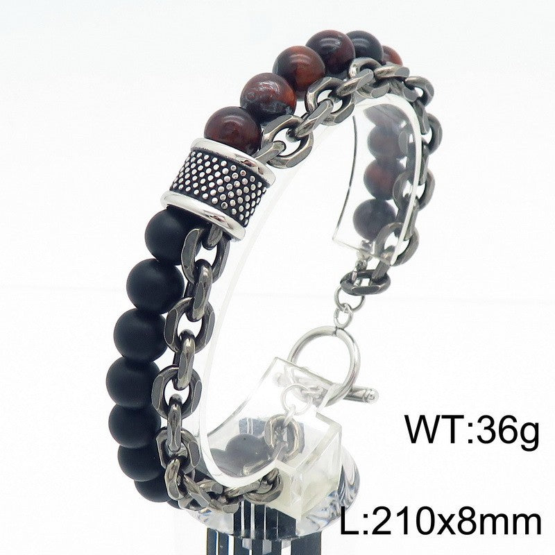 Planderful Titanium Tiger Eye Bracelet for Men Double Layer