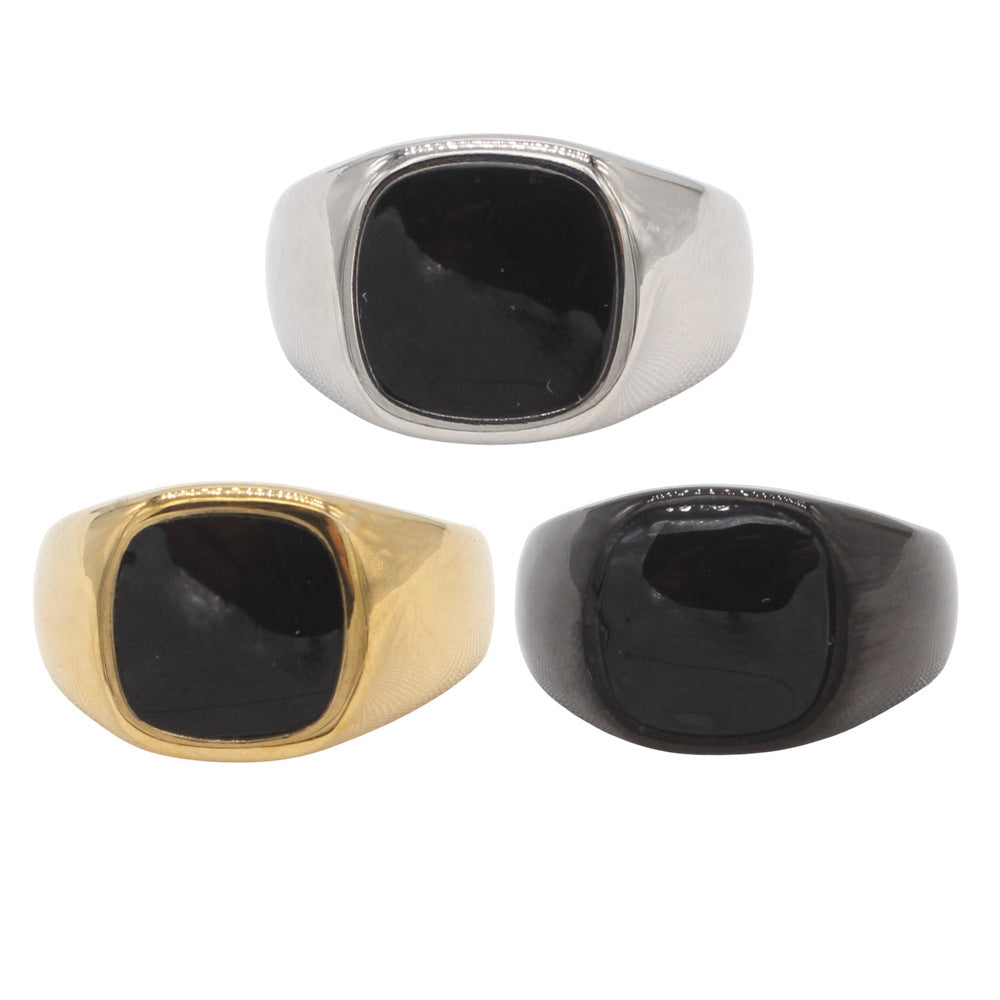 Planderful Jewelry Titanium Steel Ring Epoxy Square Design, Modern Minimal Band Luxury