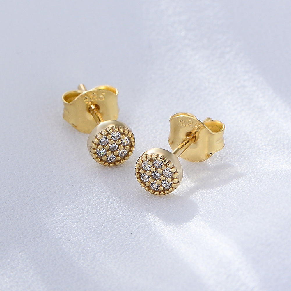 S925 Sterling Silver Cute Mini Zircon Stud Earrings Korean Version Round Full Zircon