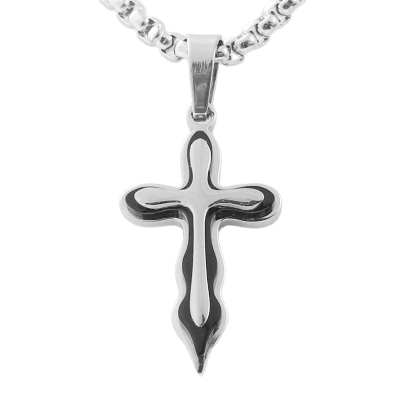 Stylish Titanium Steel Cross Pendant Necklace for Men - Personalized Retro Design