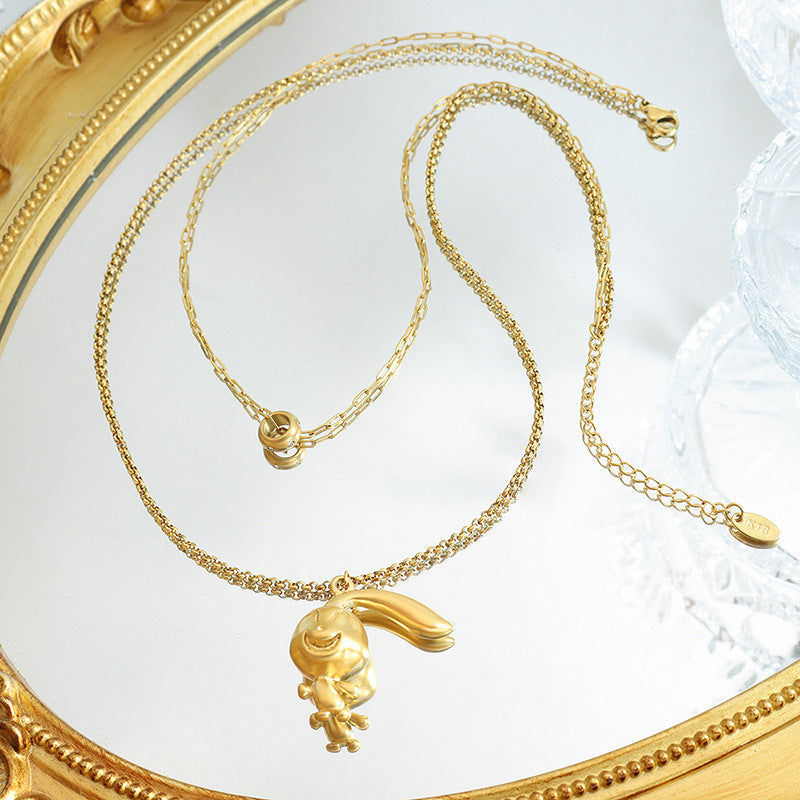 Rabbit Pendant Necklace with Chinese Zodiac Symbol in Gold-Plated Titanium Steel