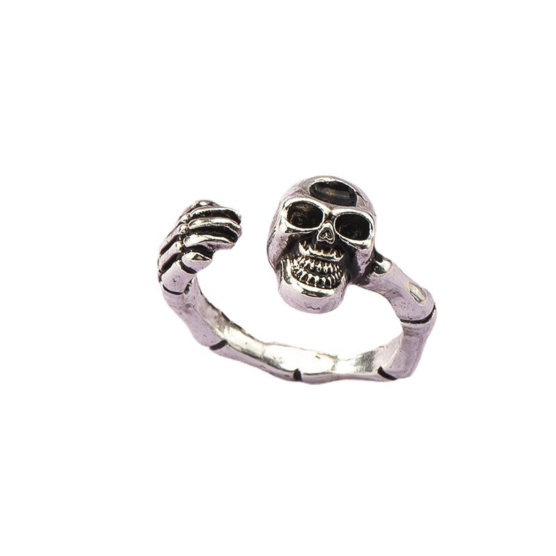 European-American Wholesale: Vienna Verve Retro Ring with Skull Head and Cross-Border Design