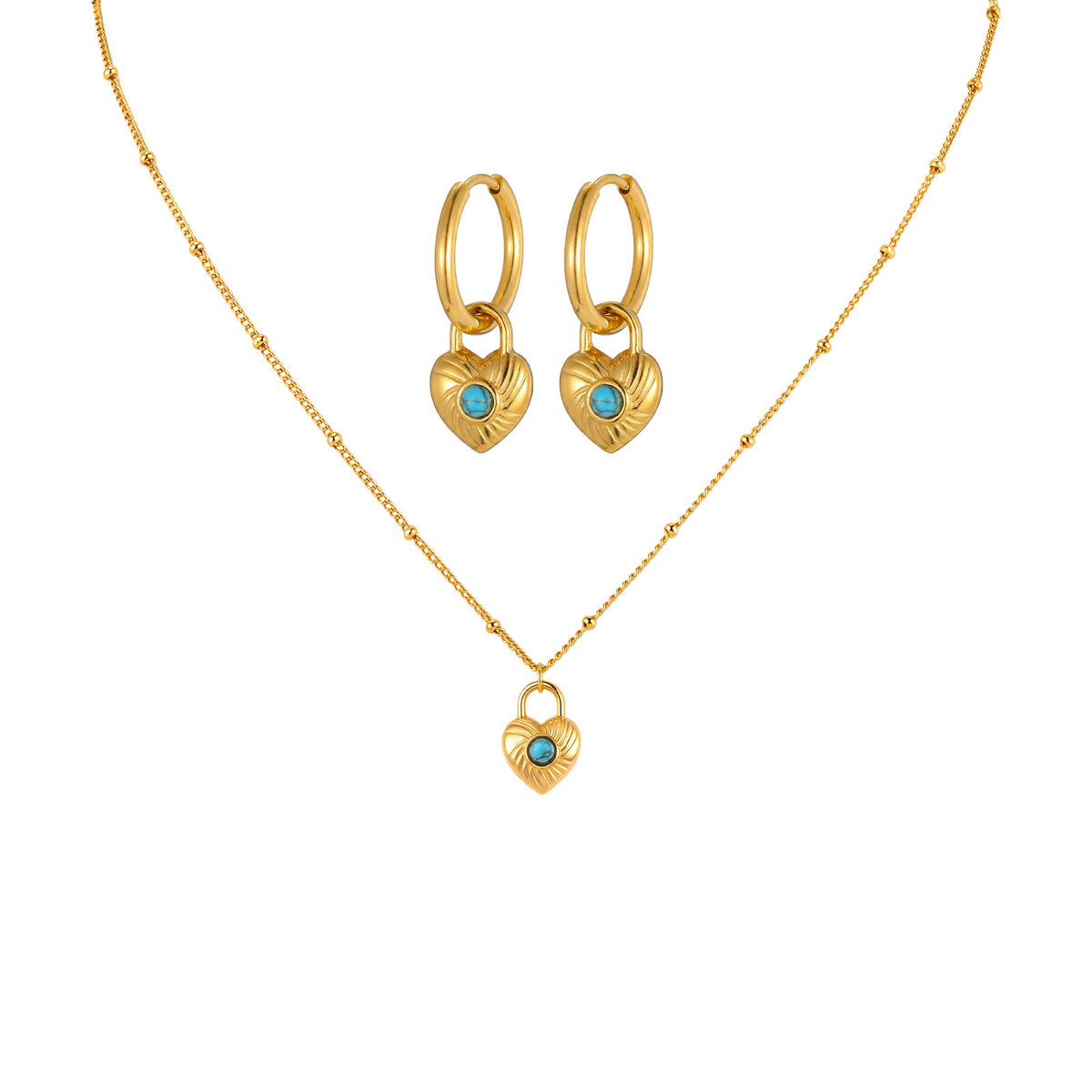 Turquoise Heart Jewelry — Earrings or Necklace