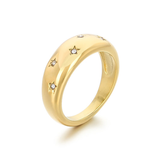 French Style Colored Zircon Octagram Stainless Steel Ring, Women's