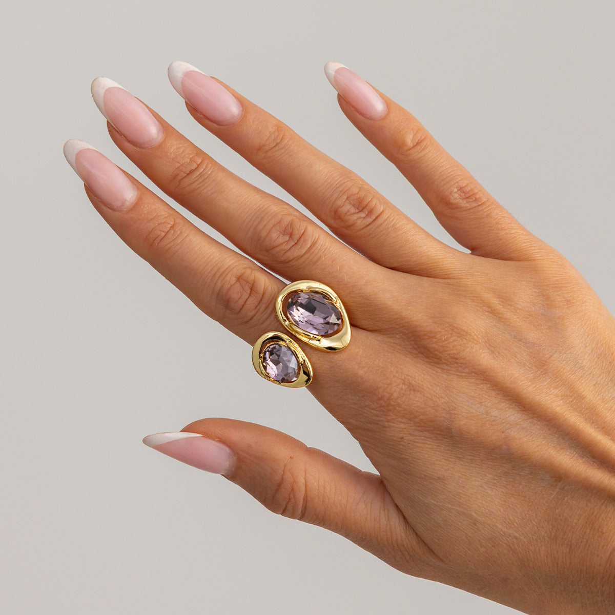 Planderful Zircon Ring Open Ring Pink Spice Girl Style For Bold Women Statement Hand Jewelry